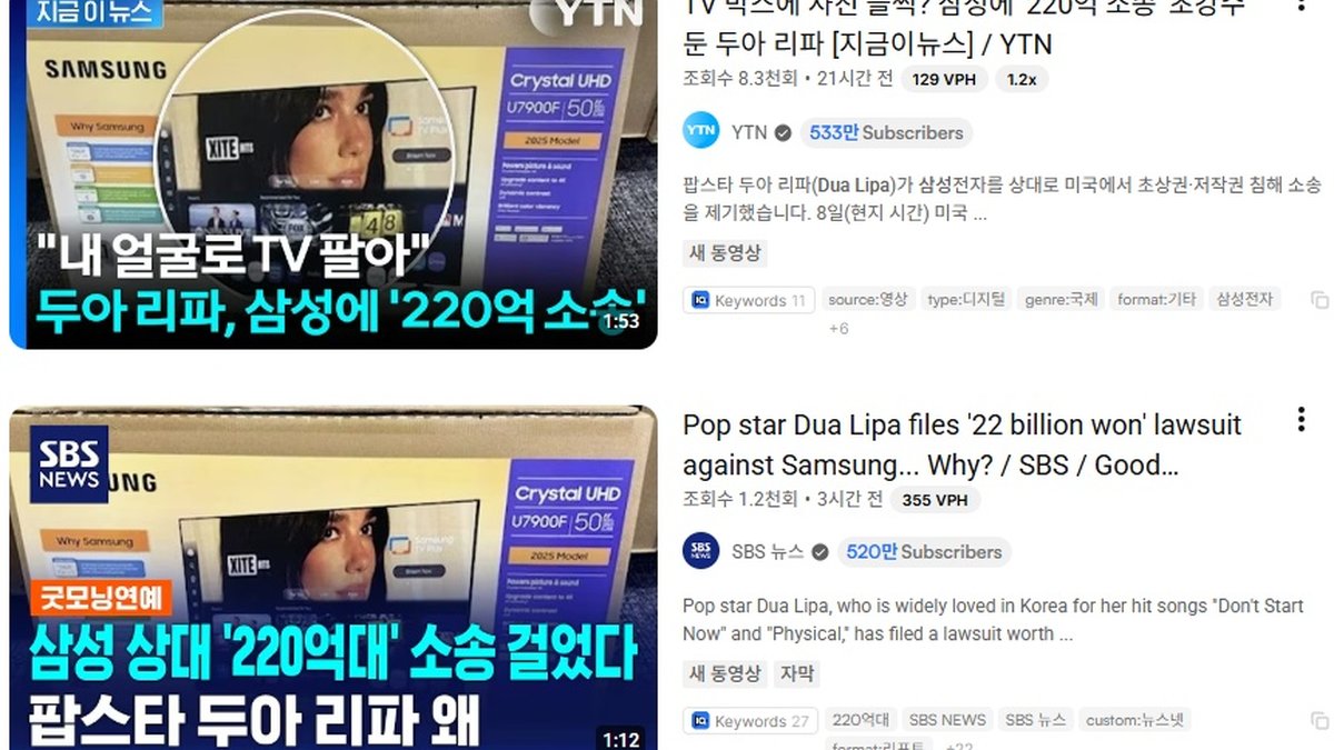 "TV 박스에 내 얼굴이 왜?" 두아 리파, 삼성전자에 1,500만 달러 소송 제기