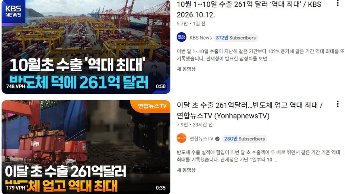 한국 10월 초 수출 261억 달러… 반도체 수출 역대 최대 기록