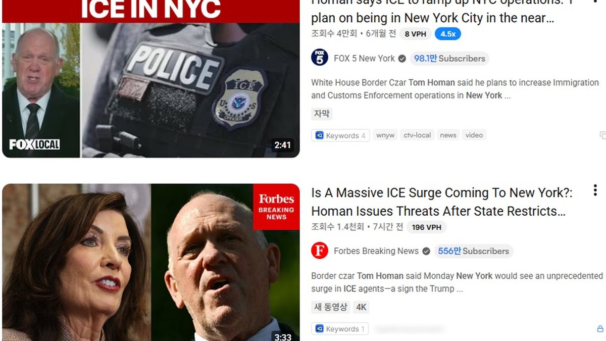 트럼프 행정부 국경 차르 "뉴욕에 사상 최대 규모 ICE 투입해 샅샅이 뒤지겠다" 경고