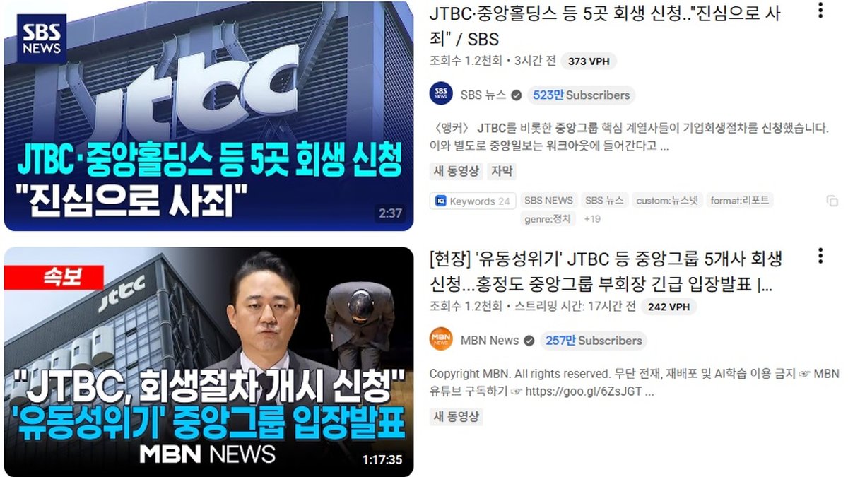 "국민 시청권 독점하려다 망해" 중앙그룹 유동성 위기… JTBC 등 5개사 회생 신청·중앙일보 워크아웃 추진